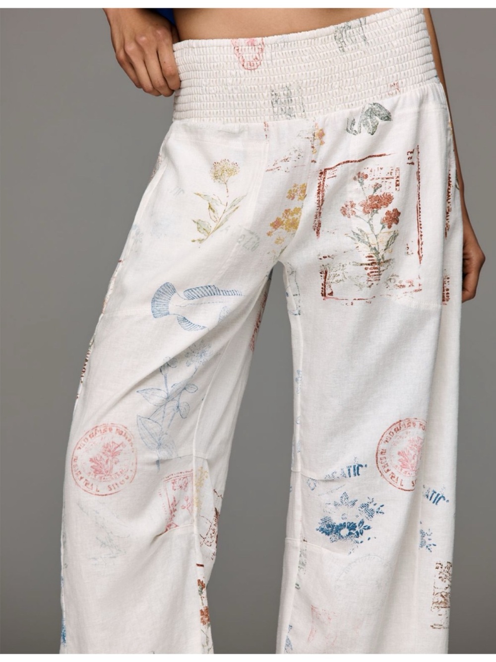 Anthro Pilcro Reese Smocked Pull-On Nautical Beach Linen blend  Barrel Pants XL